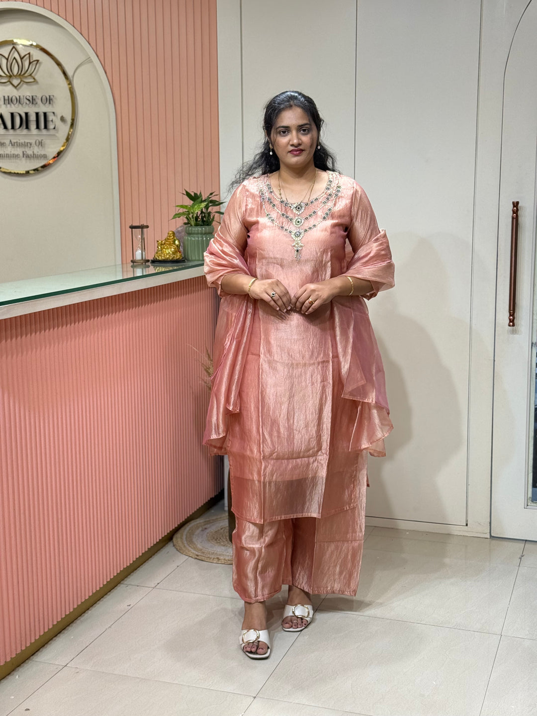 Premium Shimmer Crush Tissue Fabric with Handwork 𝗦𝘂𝗶𝘁 𝗔𝗿𝗿𝗶𝘃𝗲𝗱 ( Cotton Lining )| R228