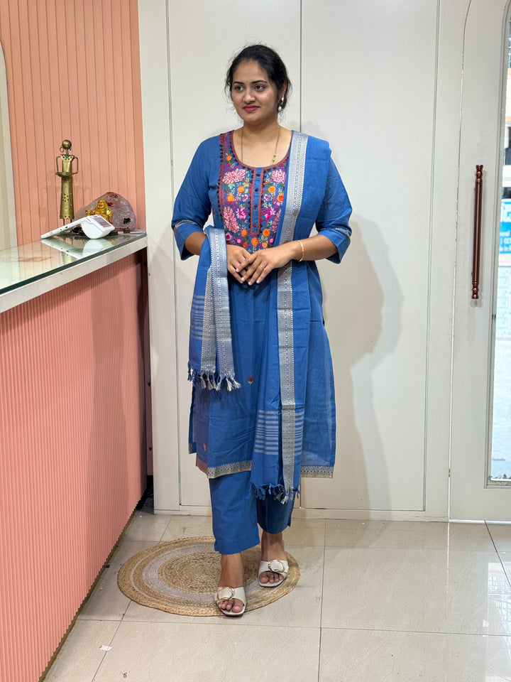 Mangalagiri Cotton Heavy Knot Work 3 pcs Set - RADHE22