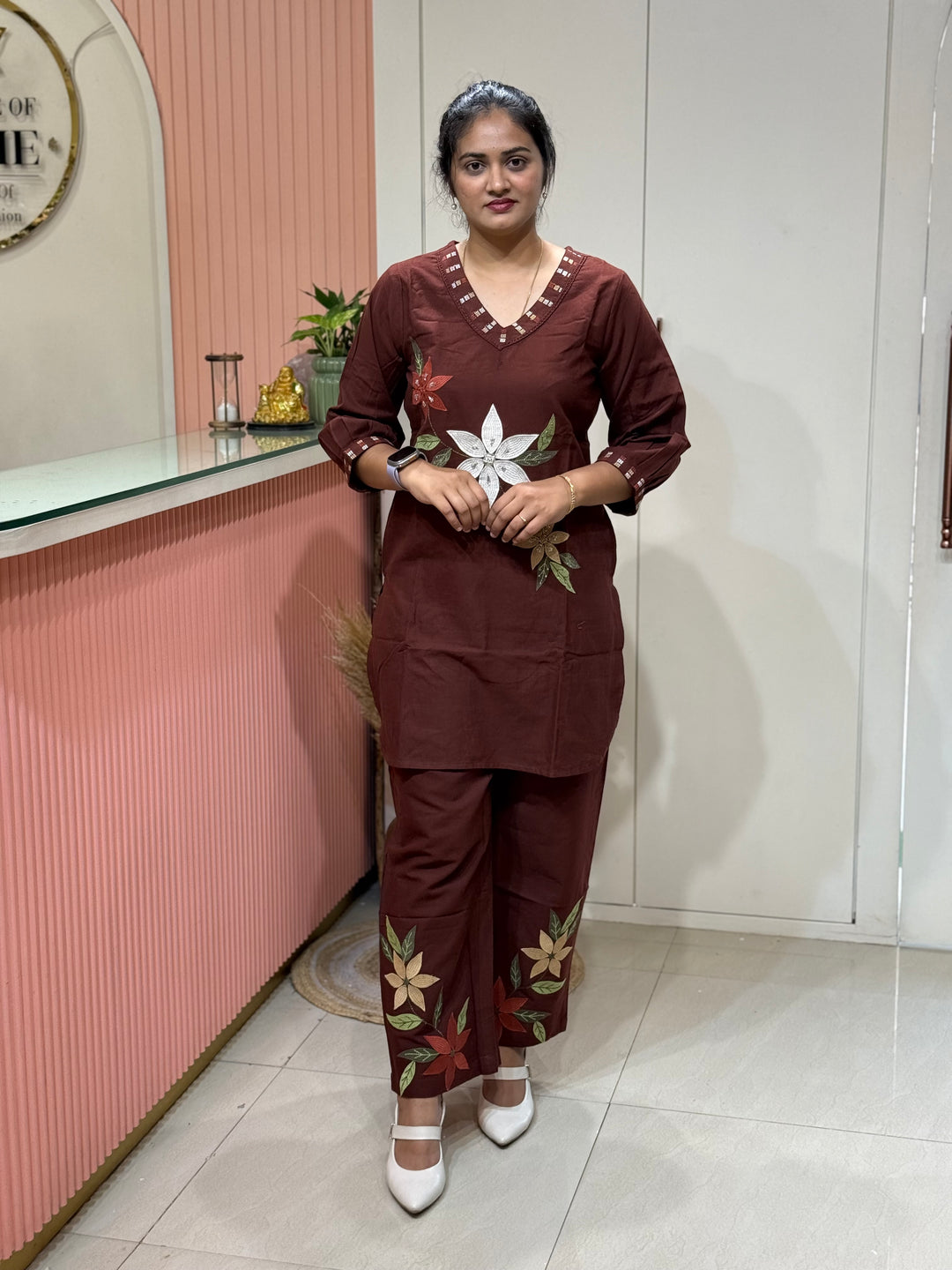 Khadi Cotton Embroidered Two-Piece Co-Ord Set | R167