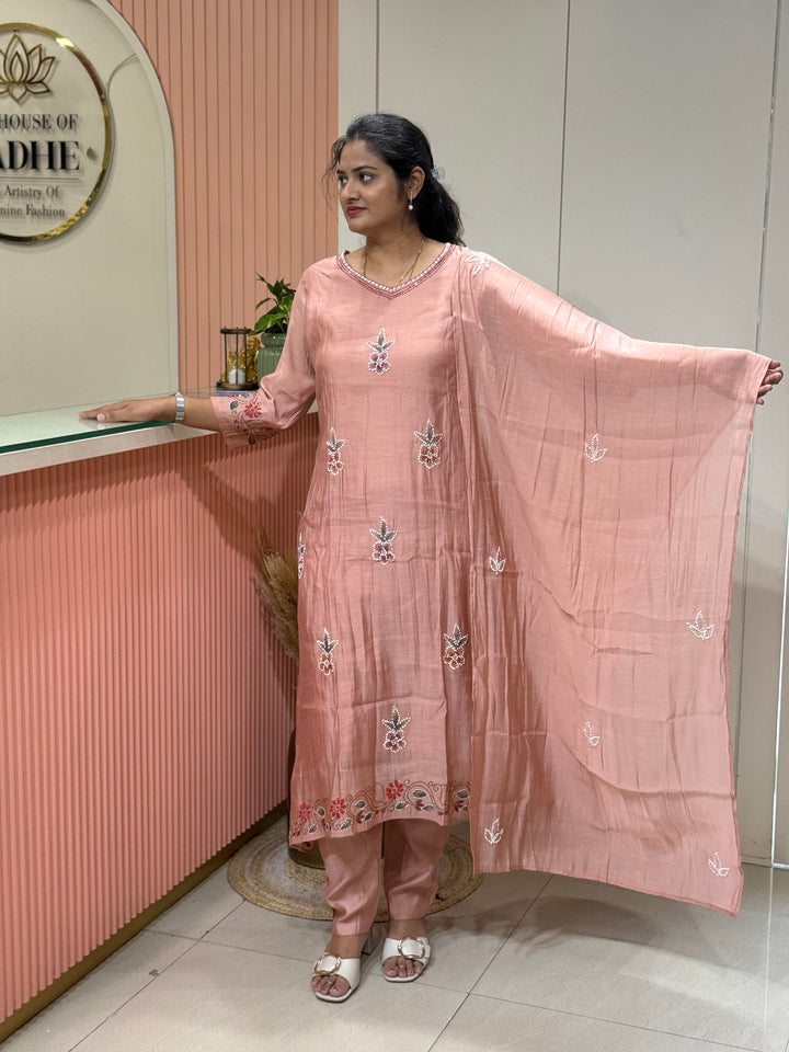 Mul Chanderi Collection with Hand Brush paint and Embroidery work (Cotton Lining) | R206