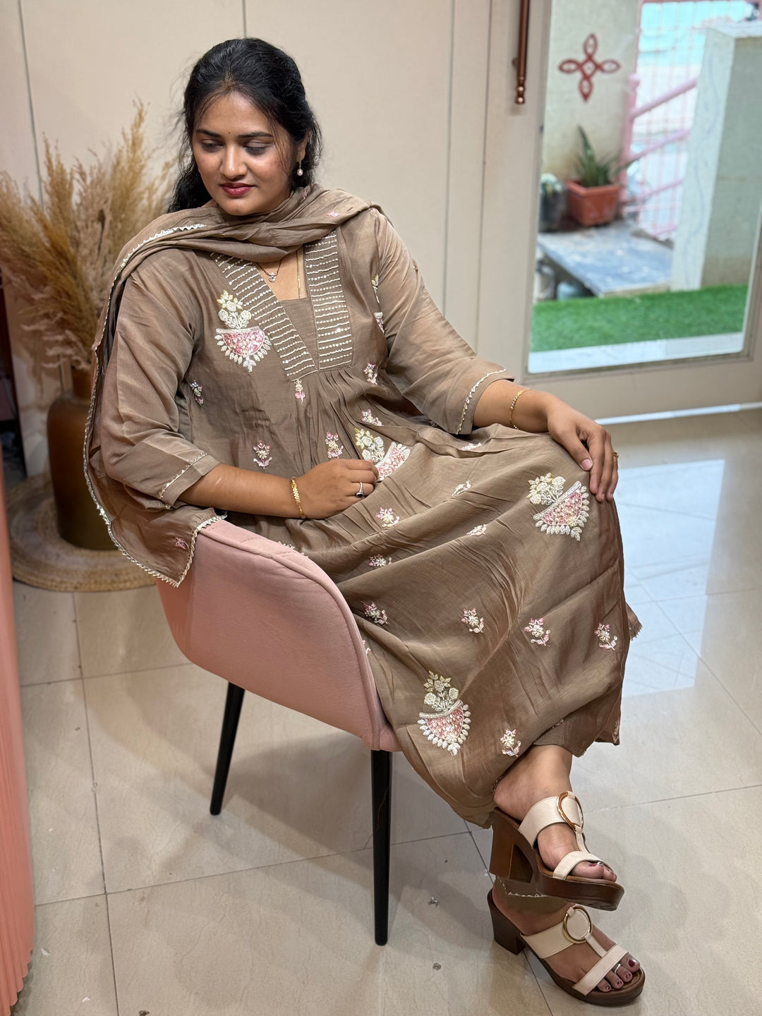Pure Mul Chanderi handwork collection A Line Pattern | R229