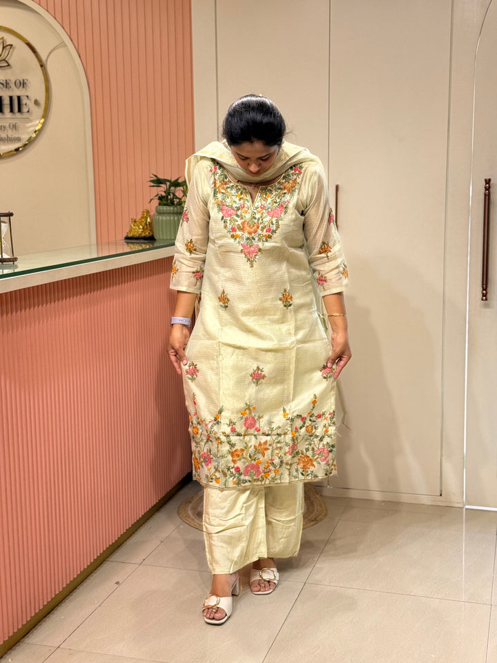 Zari Kota fabric with Hand Embroidery work (Cotton Lining) | R179