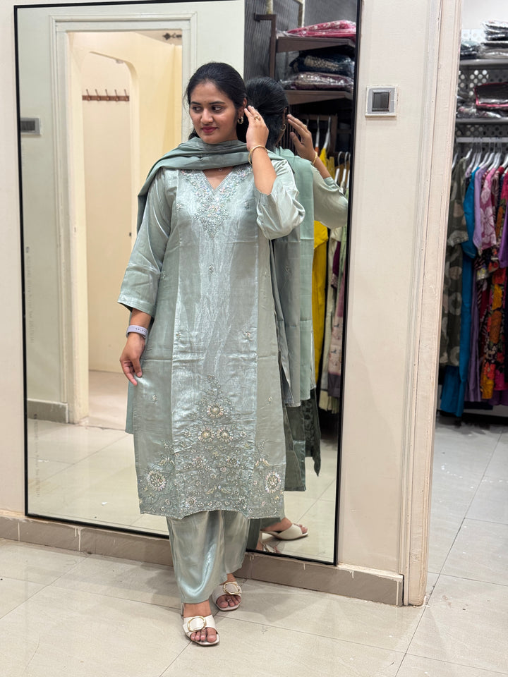 Premium Roman Gloss Silk Kurta Set – Elegant Collection | R116