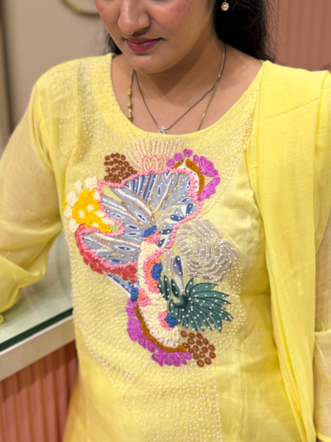 Pure Banarasi Mul Chanderi 3 Pcs Kurti set and Hand Embroidery work| R218