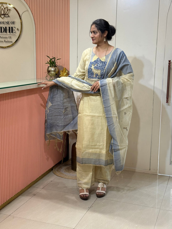 Pure Jamdhani Designer 3 Pcs Set Collection (Cotton Lining)| R211