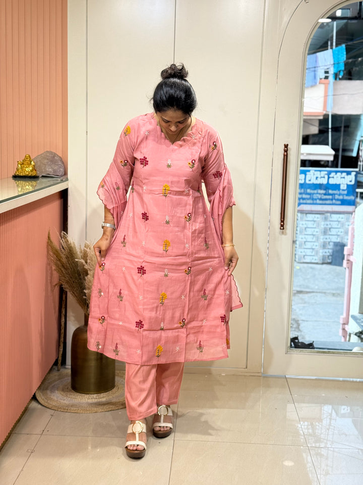 Mul Chanderi Embroidery Collection – Elegant Flare Pattern | R179