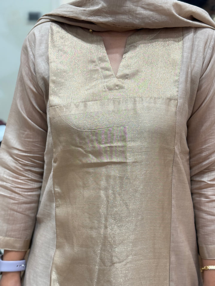 Premium Banarasi Kurti Set with Golden Zari Tissue Panel – R103 |