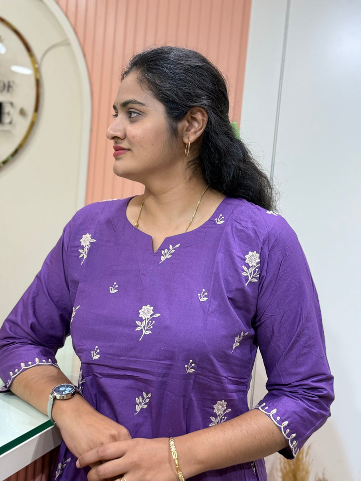 Cotton A-Line 2 Pc Kurta Set – Embroidered Collection | R137