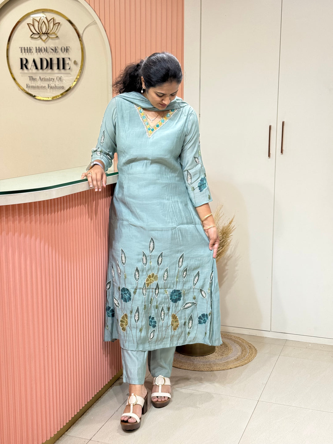 Mul Chanderi Collection with Hand Brush paint and Embroidery work (Cotton Lining) | R206