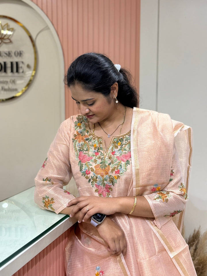 Zari Kota fabric with Hand Embroidery work (Cotton Lining) | R179