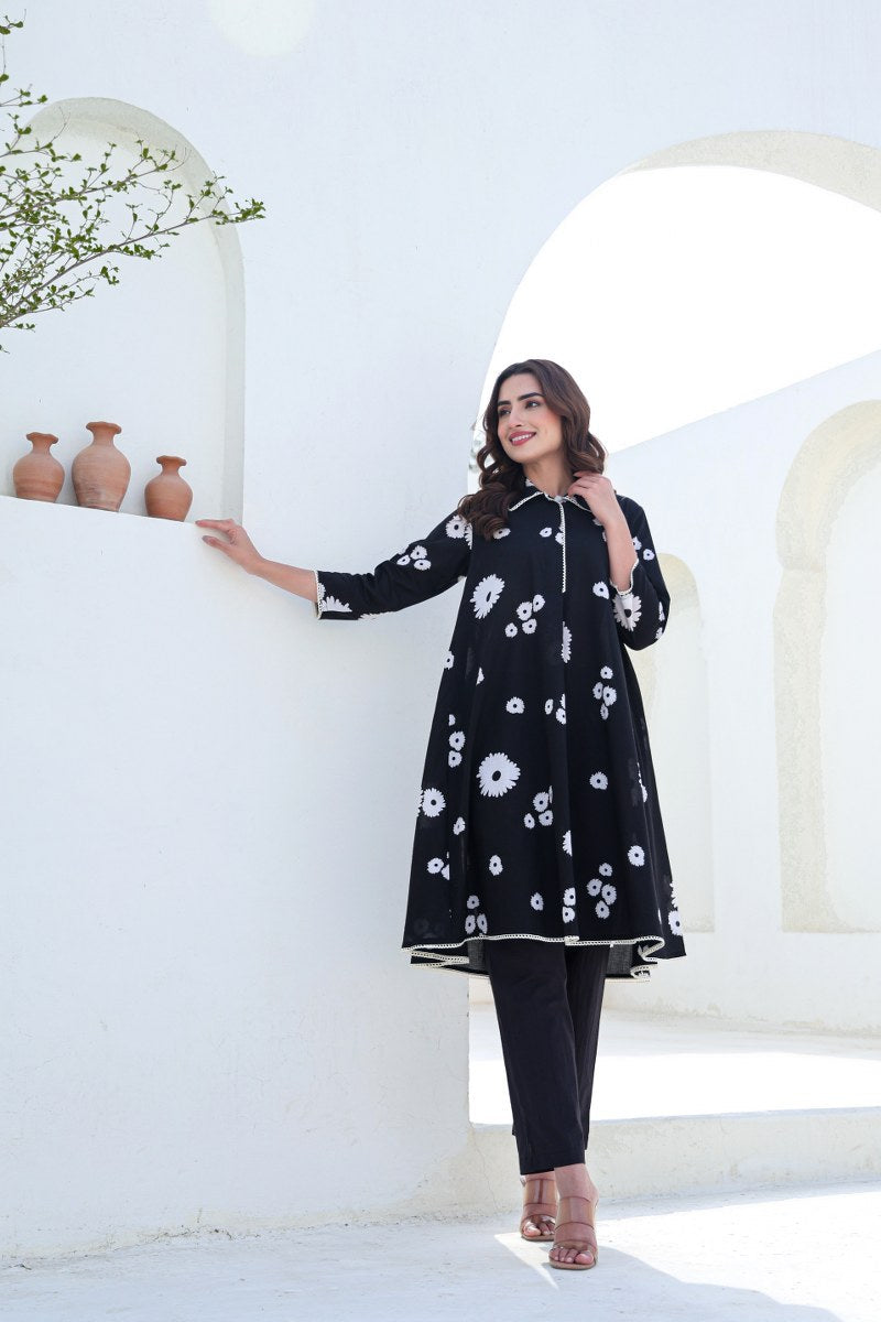 Summer Special | Black Bloom A-Line Cotton Co-Ord ( RADHE16 )