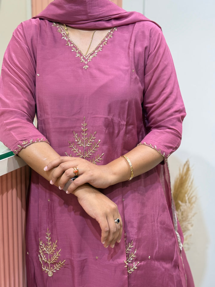 S Mul Chanderi 3 Pc Kurta Set | Semi Party Wear (New Arrivals )| R138