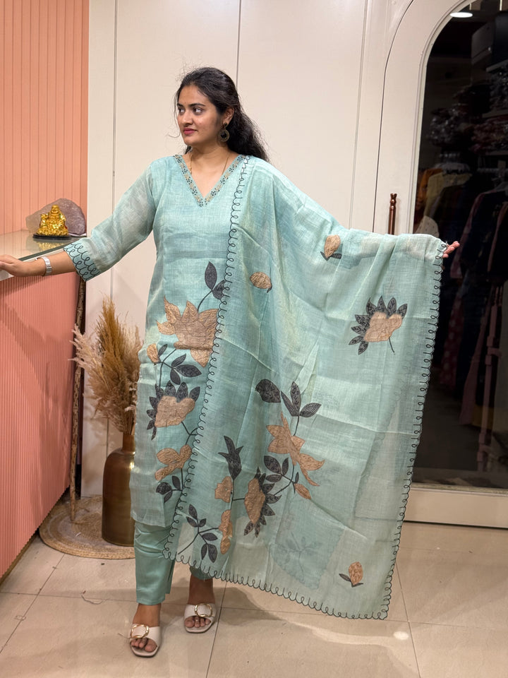 Luxury Pure Linen Collection – Kantha Stitch &amp; Knot Work | R154