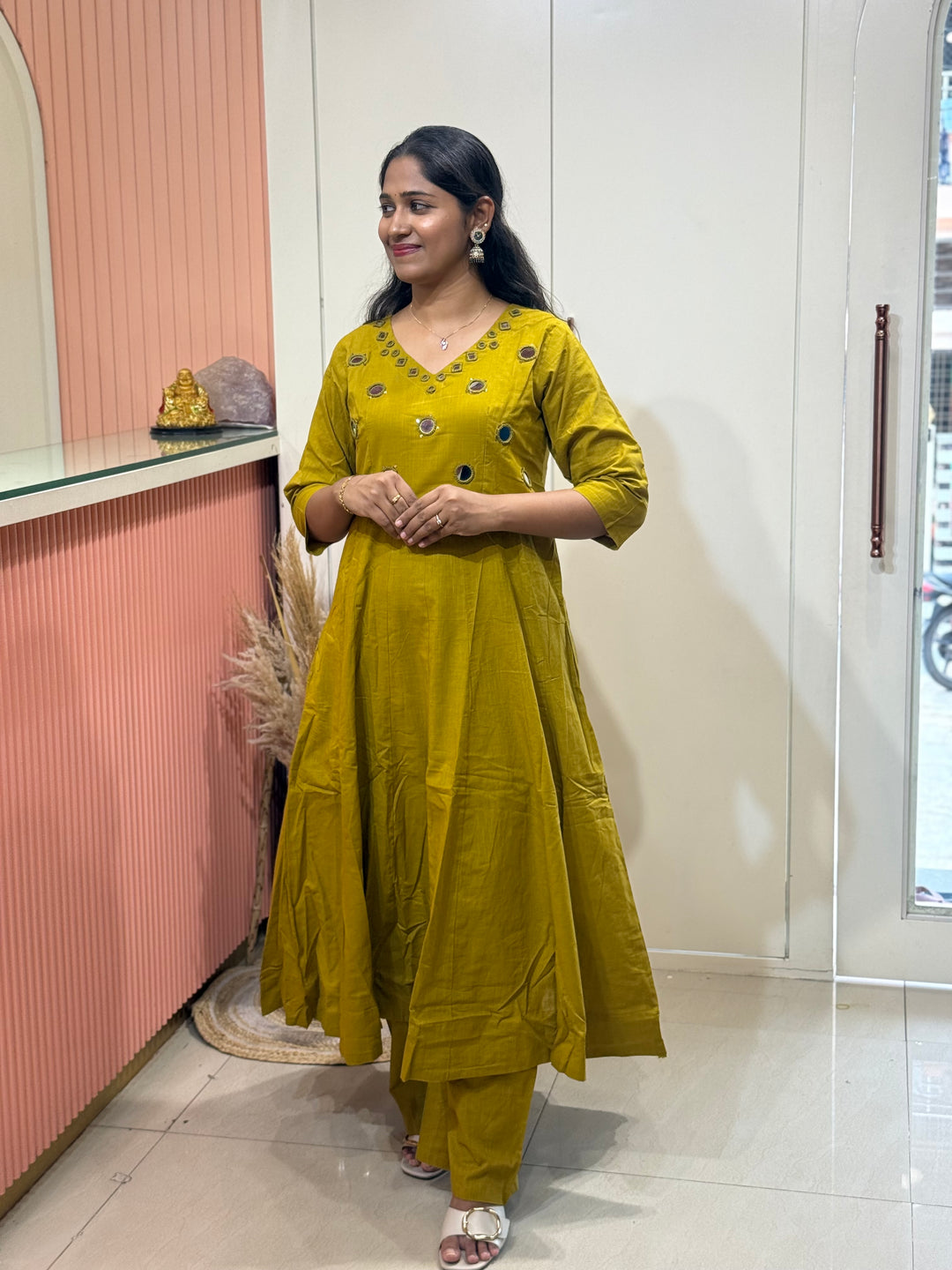 Pure Cotton Kali Pattern 2 Piece Set With Plazo Pant &amp; Real Mirror Work | R186