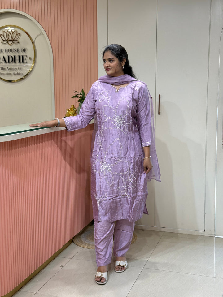 Dola Silk 3 Pcs Set Collection with Floral Work | R217
