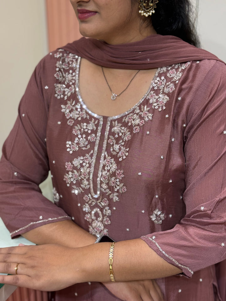 Pure Chinon Heavy Handwork Flared Palazzo Collection | R117