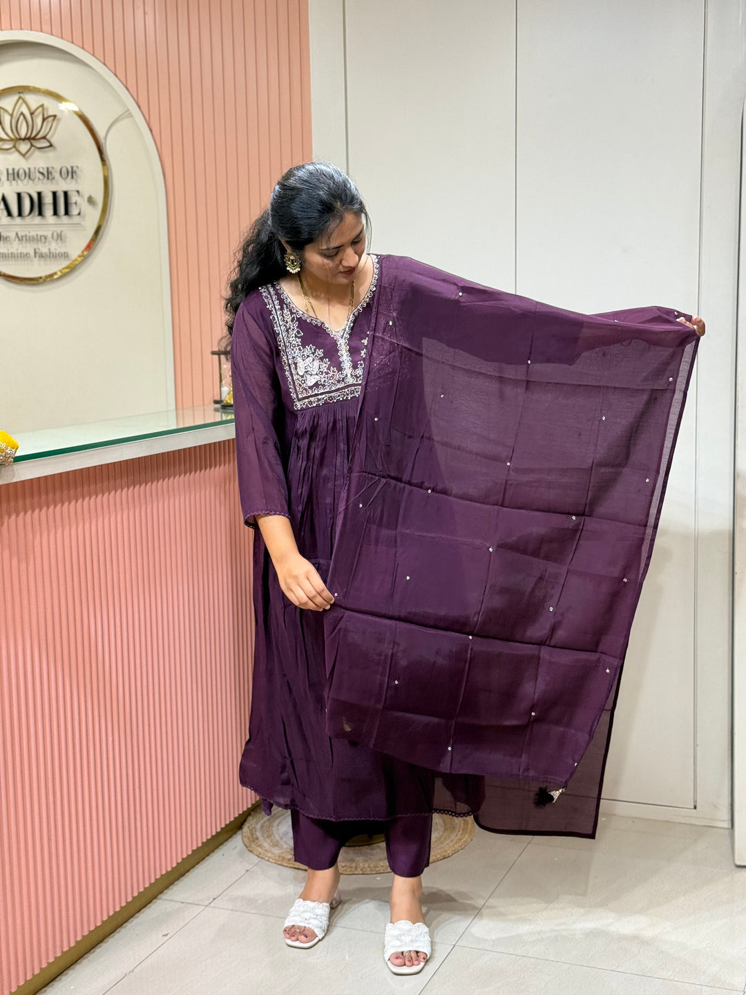 Mul Chanderi Collection with Handwork ( Cotton Lining )| R217
