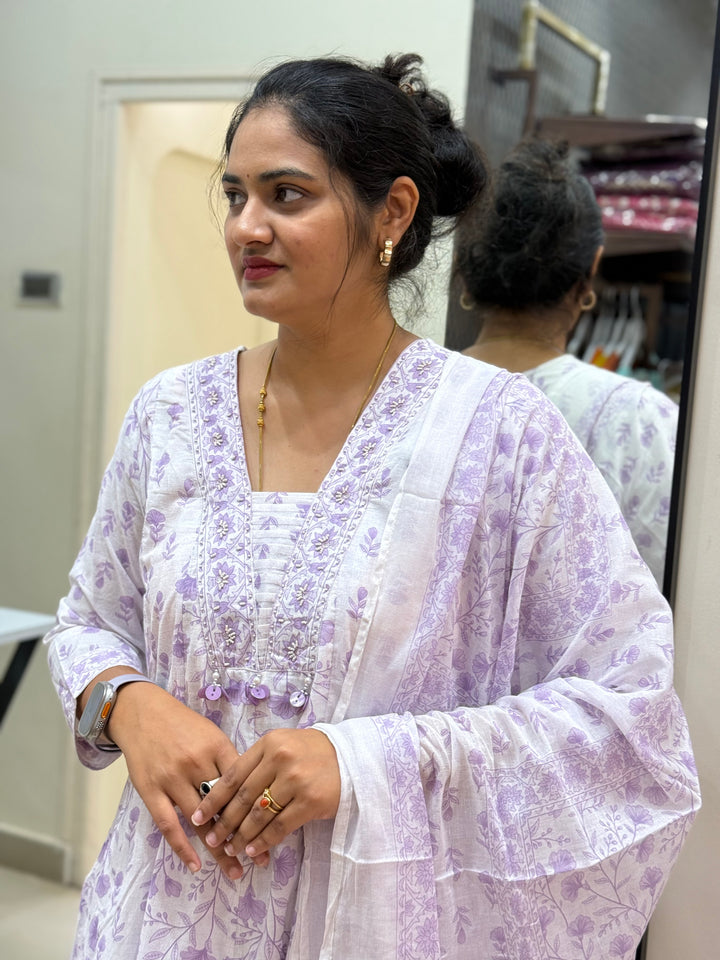Cotton Dress with Cotton Lining – Summer Collection (White Base) | R113