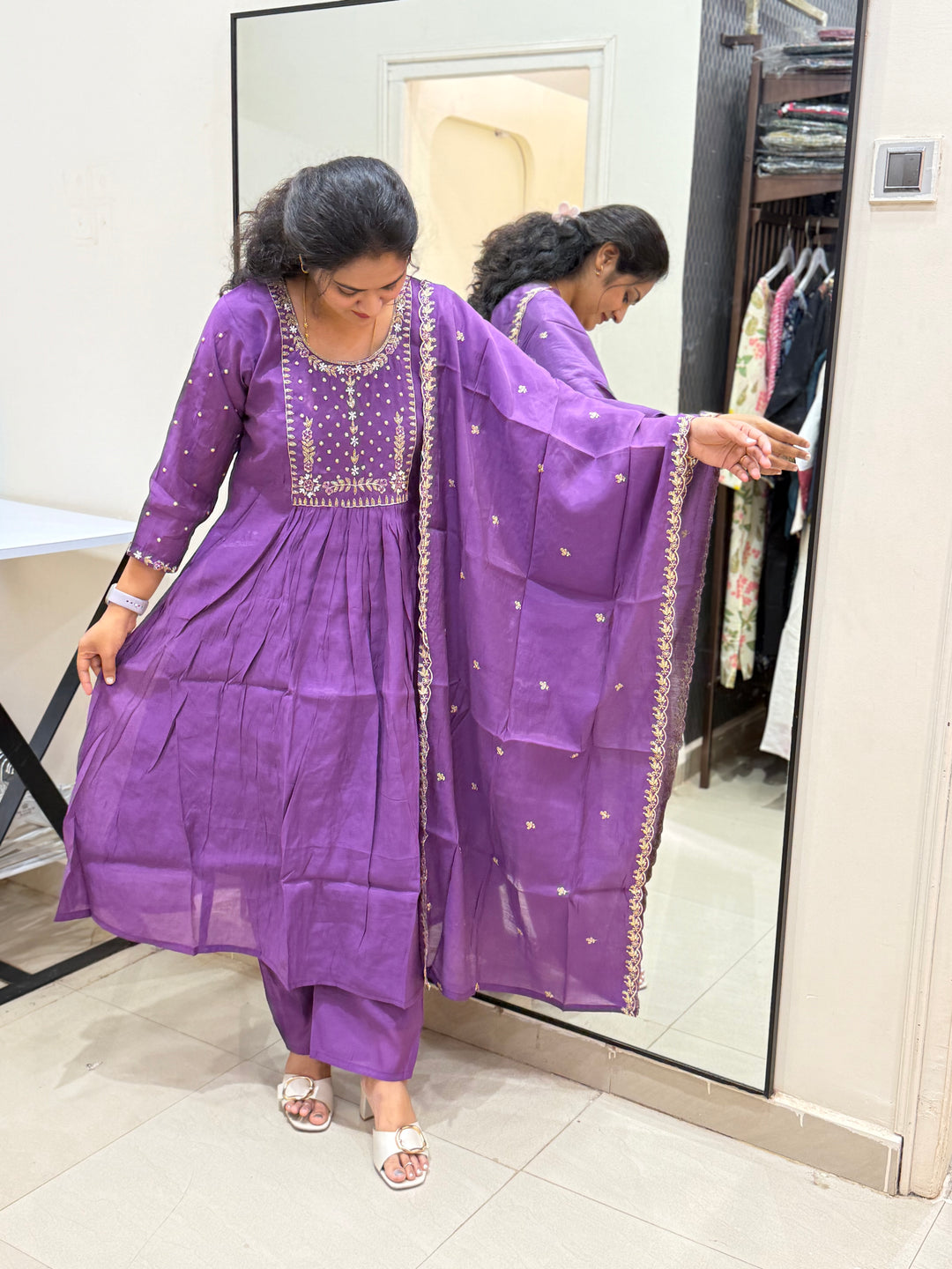 S Mul Chanderi 3 pcs Kurta Semi Party Wear(New Arrivals)| R202