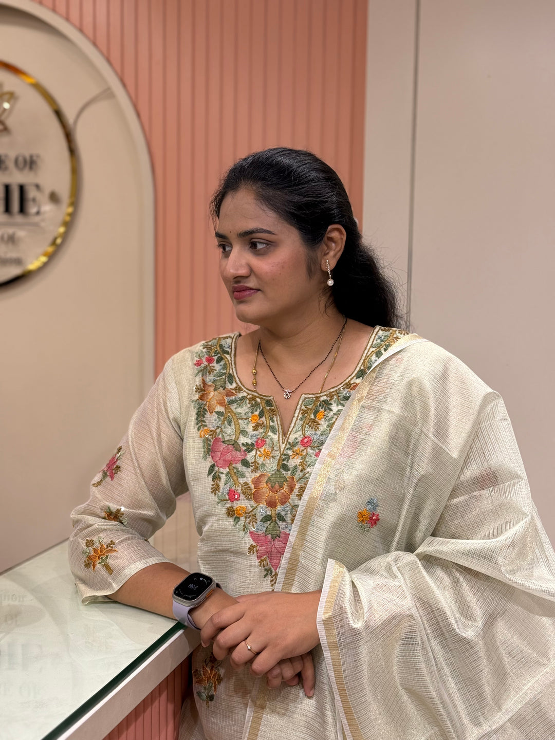 Zari Kota fabric with Hand Embroidery work (Cotton Lining) | R179