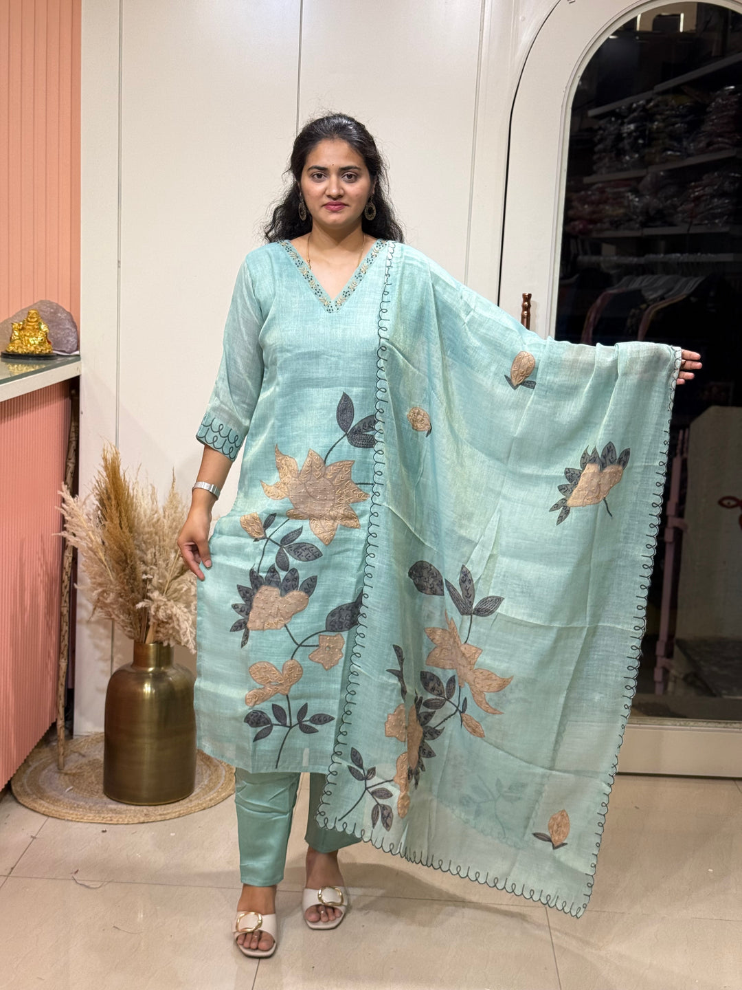 Luxury Pure Linen Collection – Kantha Stitch &amp; Knot Work | R154