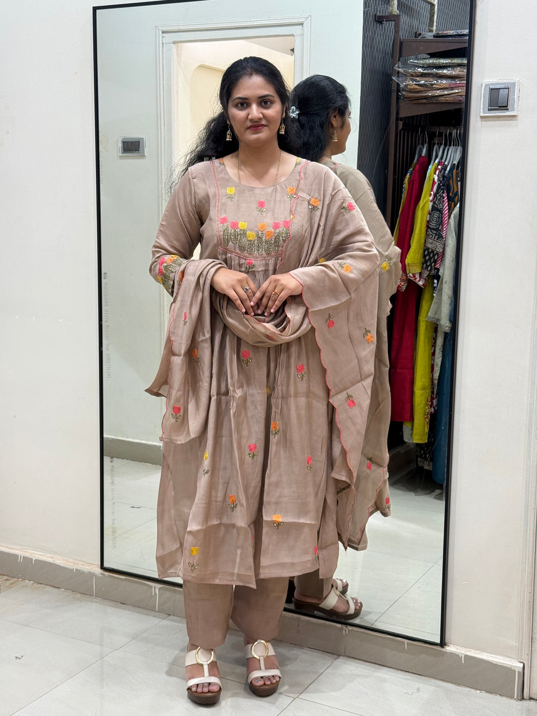 Mul Chanderi Embroidery Collection – Elegant Flare Pattern | R179