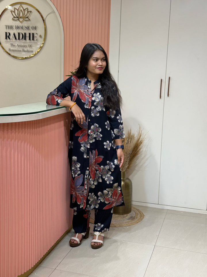 Rayon 2 piece collection with floral work | R137