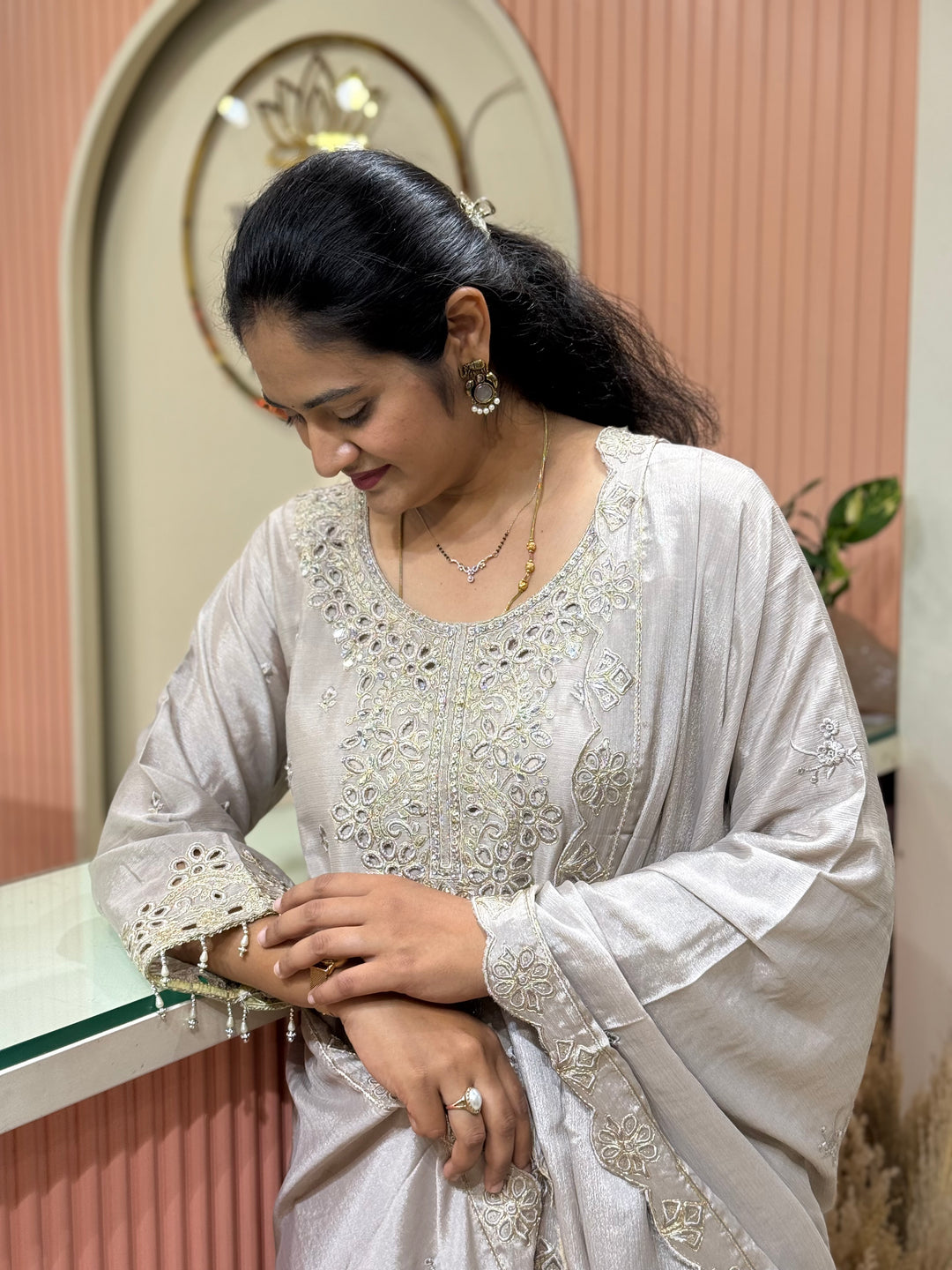 Pure Tissue Silk Collection with Beautiful Work ( flare Plazo) | R148