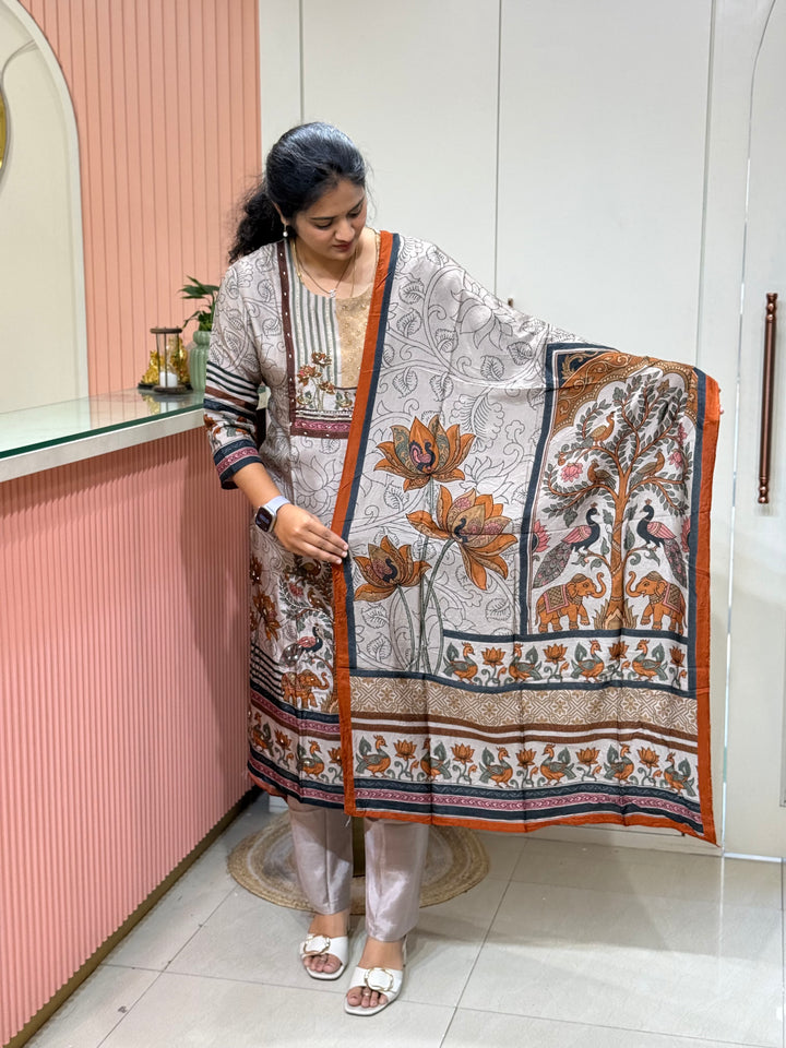 Tusser fabric with Figure design Collection (Cotton Lining )| R227
