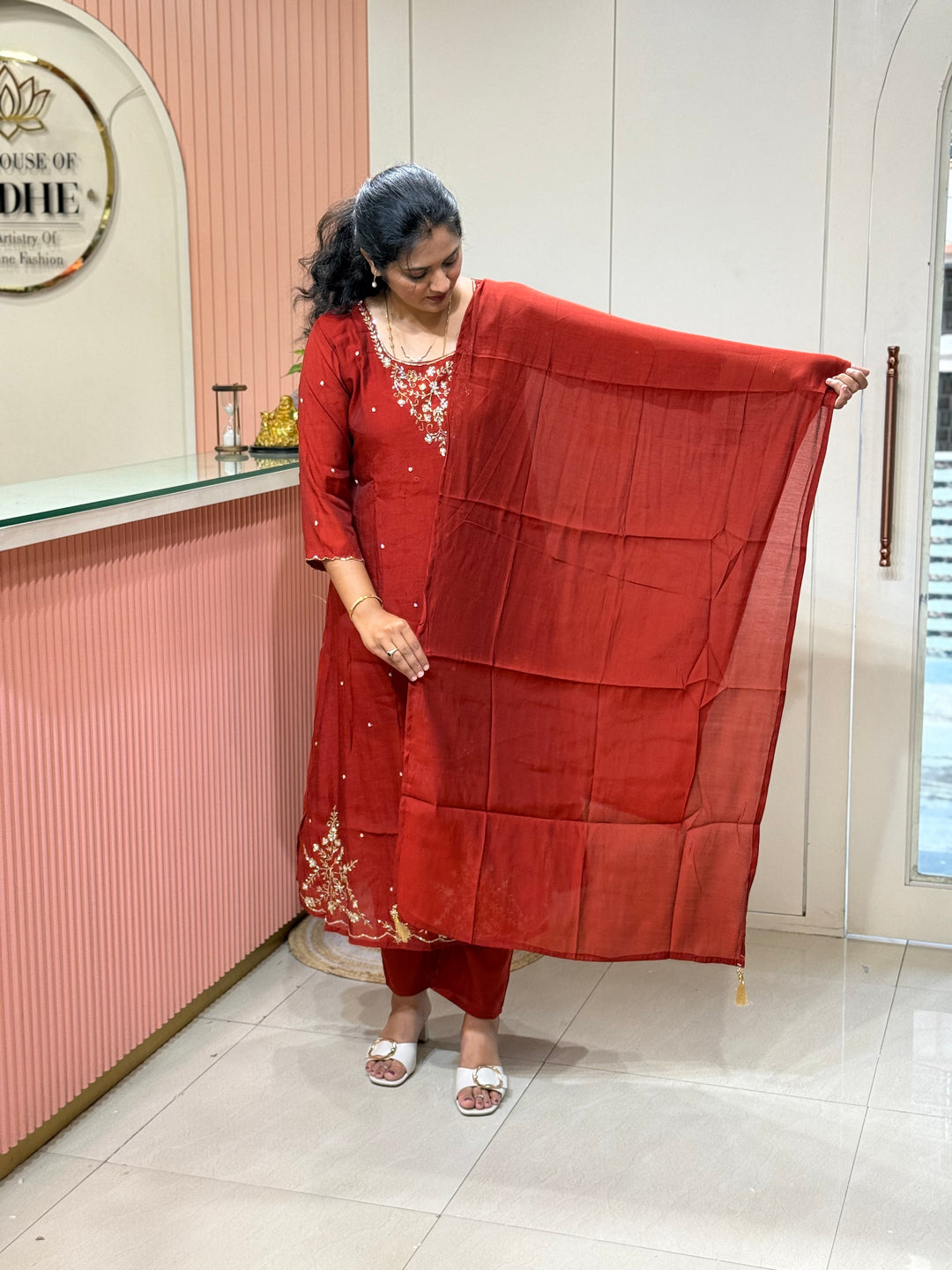 Coral Mul Chanderi semi Party Collection with Cut Dana Work (Restocked)| R206
