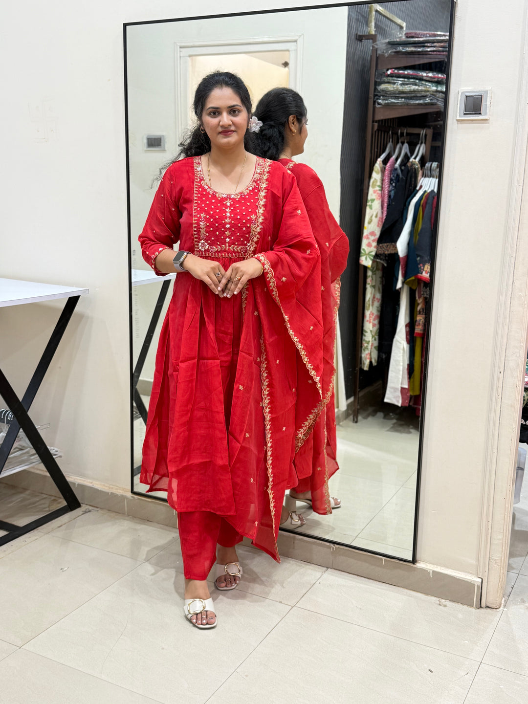 S Mul Chanderi 3 pcs Kurta Semi Party Wear(New Arrivals)| R202