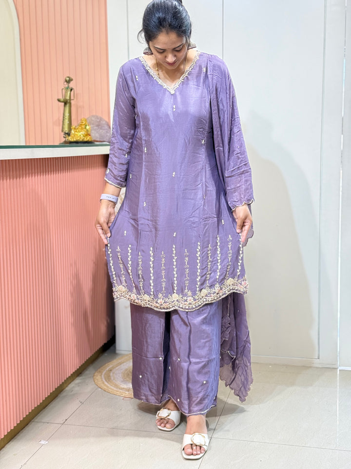 Premium Chinon Hand Embroidered 3 Pc Suit – RADHE32