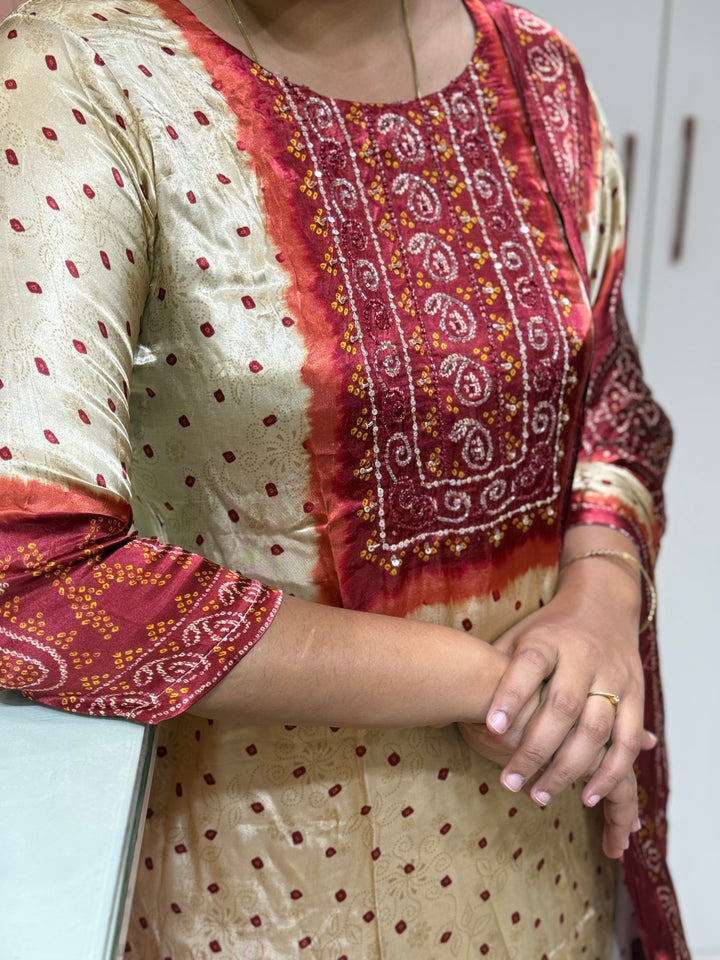 Gaji Satin Collection with Bandini print ( Dupatta Gaji Satin ) | R227
