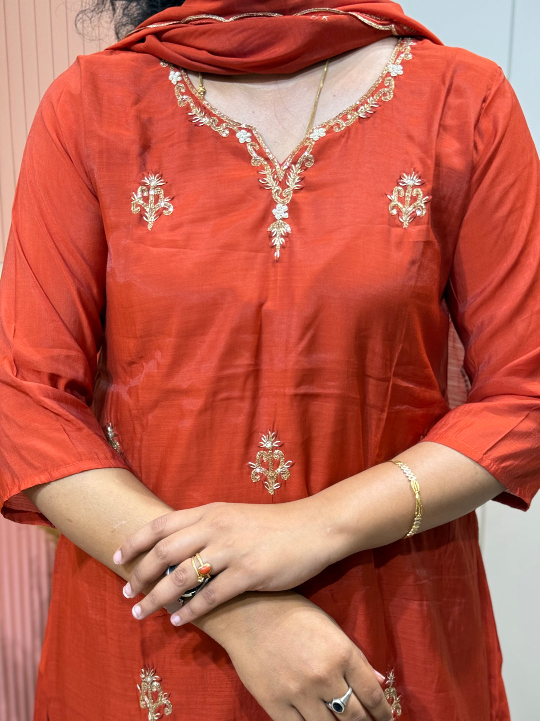 S Mul Chanderi 3 Pc Kurta Set | Semi Party Wear (New Arrivals )with Cotton Lining | R138