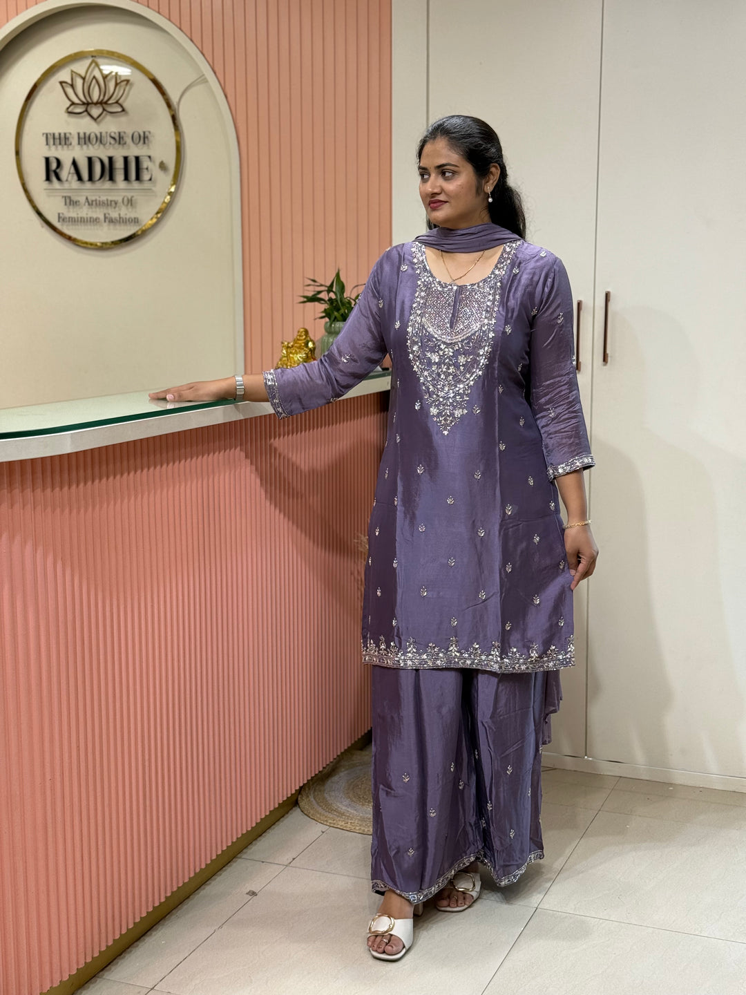 Pure Chinon Heavy Handwork Flared Palazzo Collection | R117