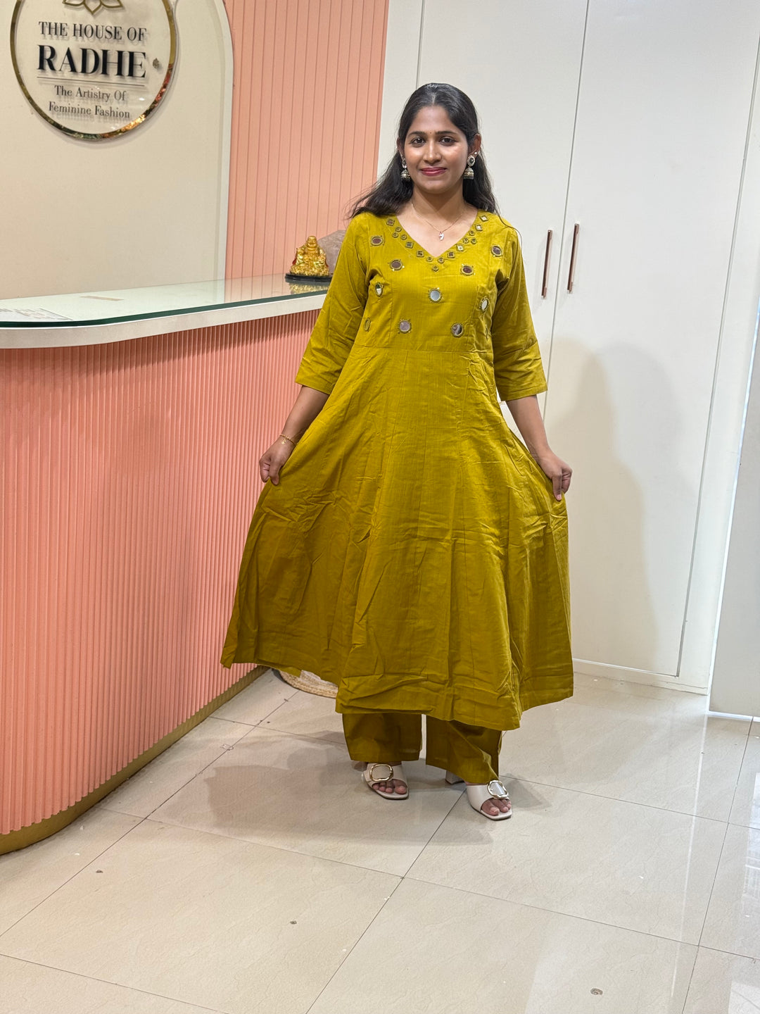 Pure Cotton Kali Pattern 2 Piece Set With Plazo Pant &amp; Real Mirror Work | R186