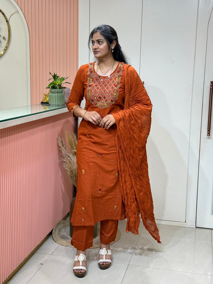Khadi Cotton 3 Pcs Set Collection | Embroidery and Real Mirror Work | R145
