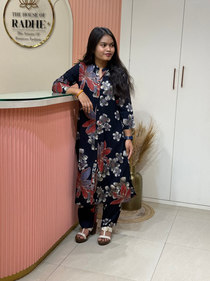 Rayon 2 piece collection with floral work | R137
