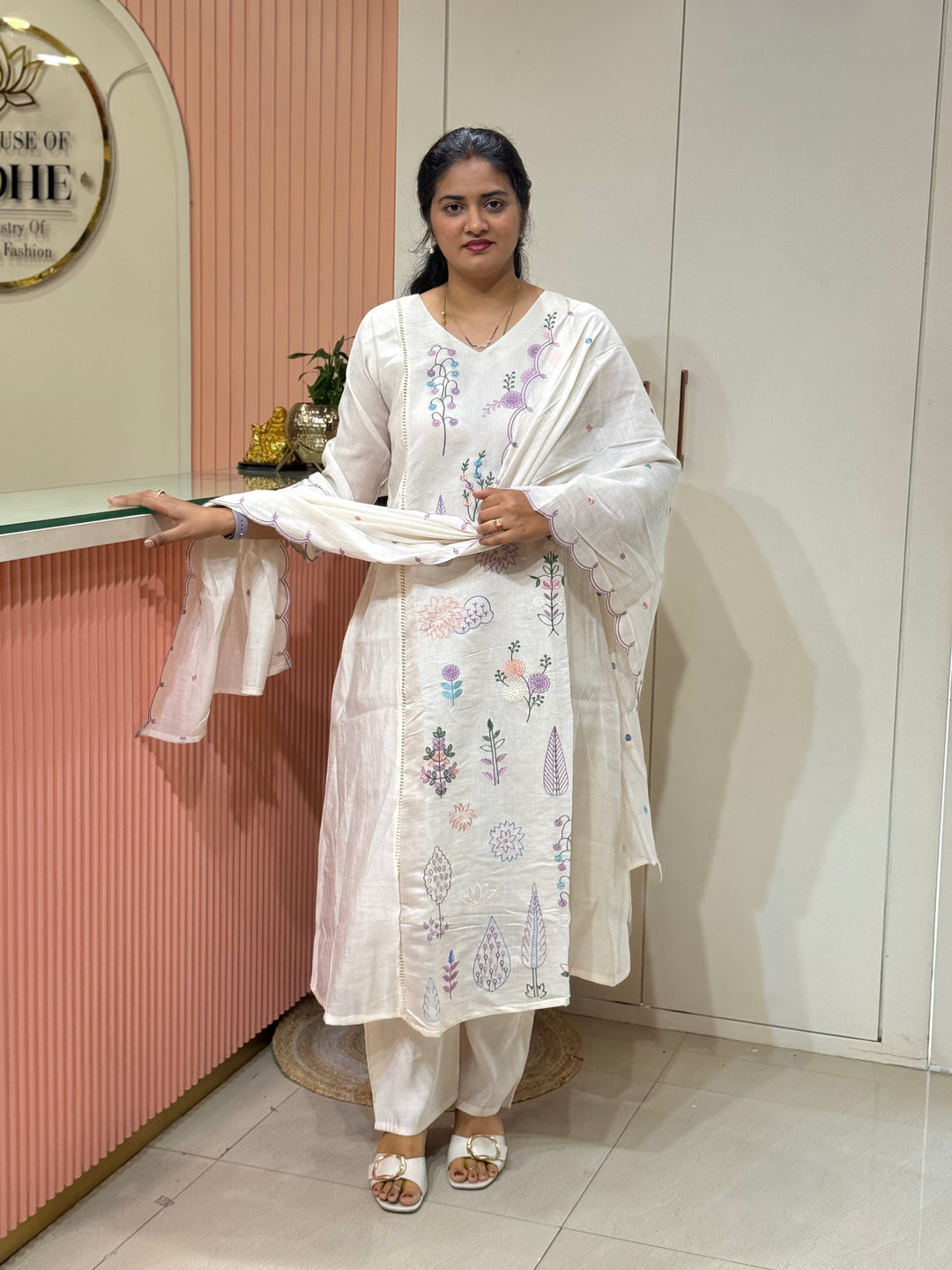 Coral Mul Chanderi Collection with Embroidery work | R179