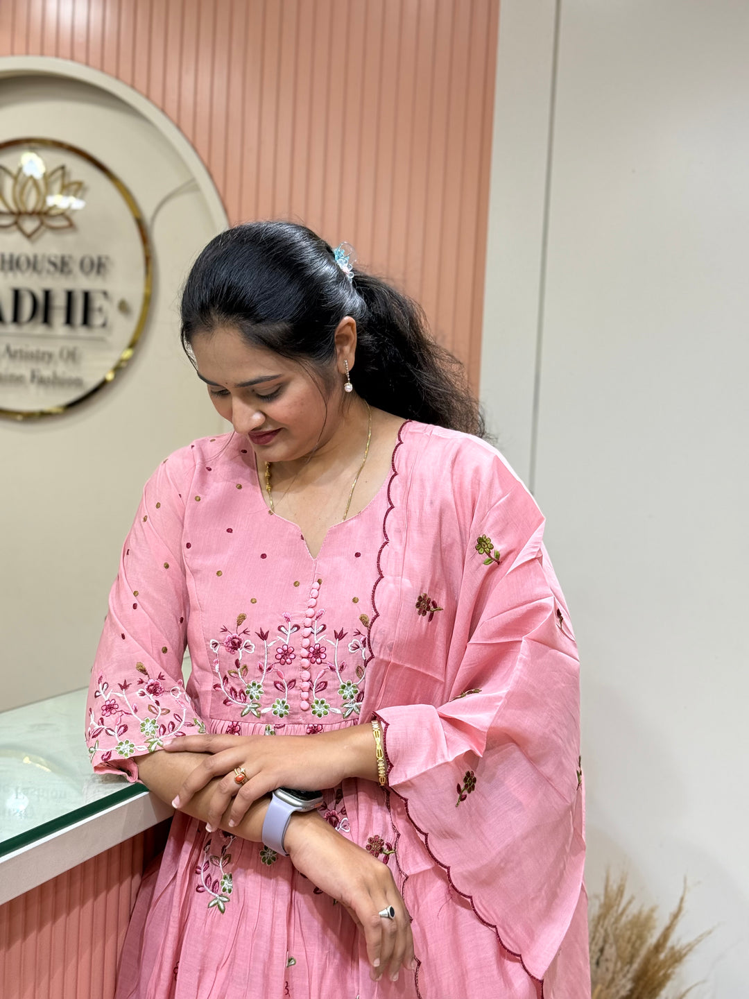 Mul Chanderi Collection with Embroidery work Both sides pockets | R208