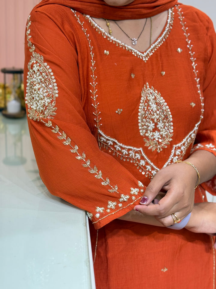 Coral Mul Chanderi with Cut Dana Work | R206
