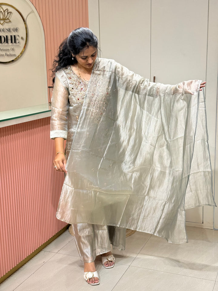Premium Shimmer Crush Tissue 3pcs kurta set | R228