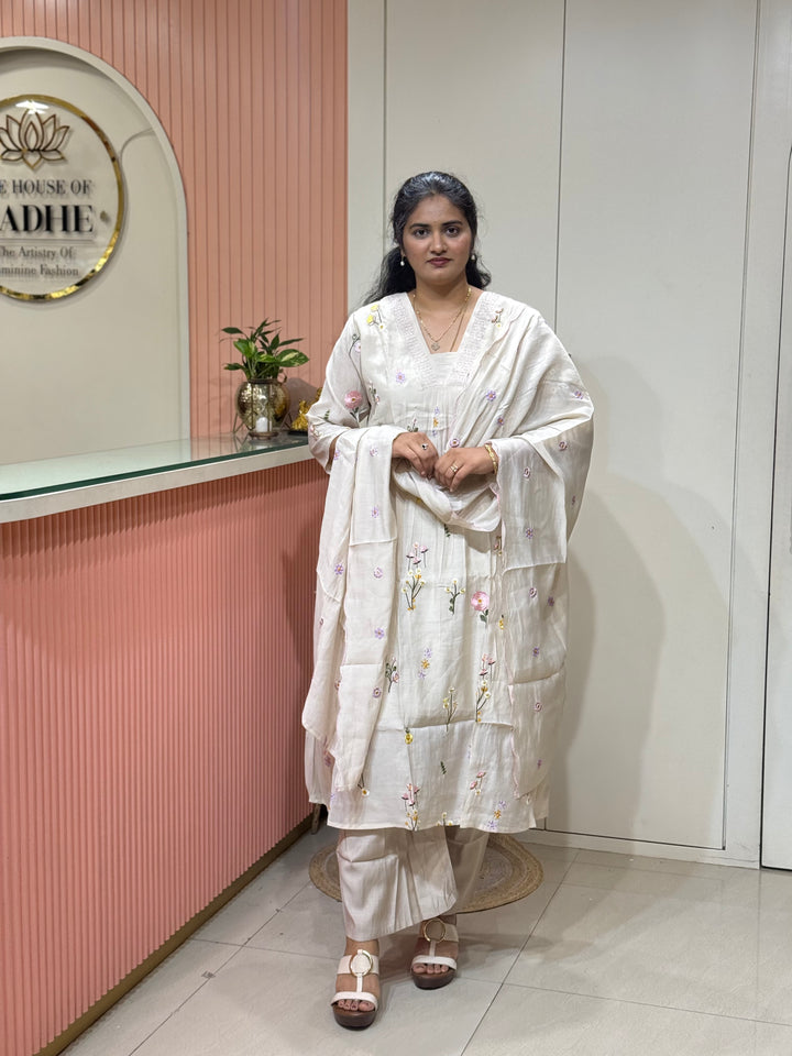 Mul Chanderi with Beautiful Embroidery work(Cotton Lining )| R179