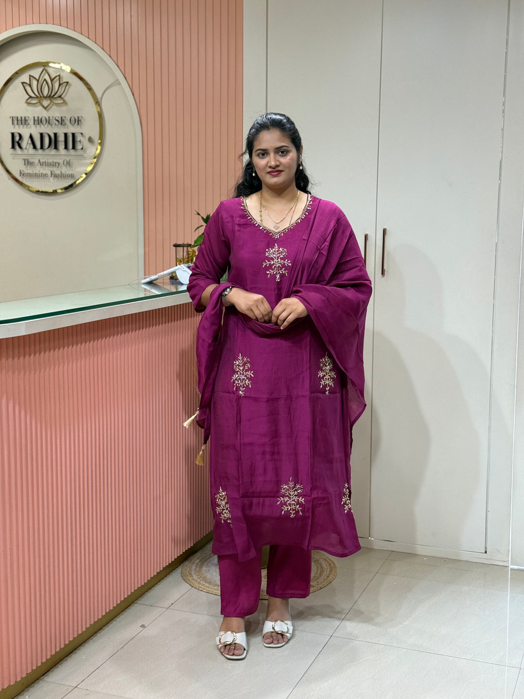 Coral Mul Chanderi with Cut Dana Work | R138