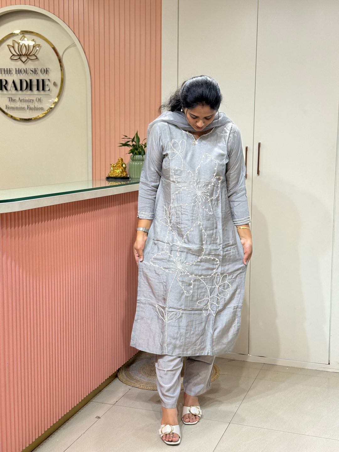 Dola Silk 3 Pcs Set Collection with Floral Work | R217