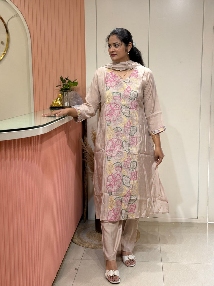 Mul Chanderi with Embroidery work ( Cotton Lining )| R204