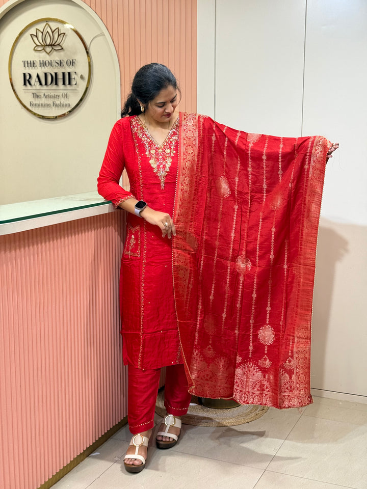 Premium Dola Silk 3 Pc Sets – Handwork Collection | R141