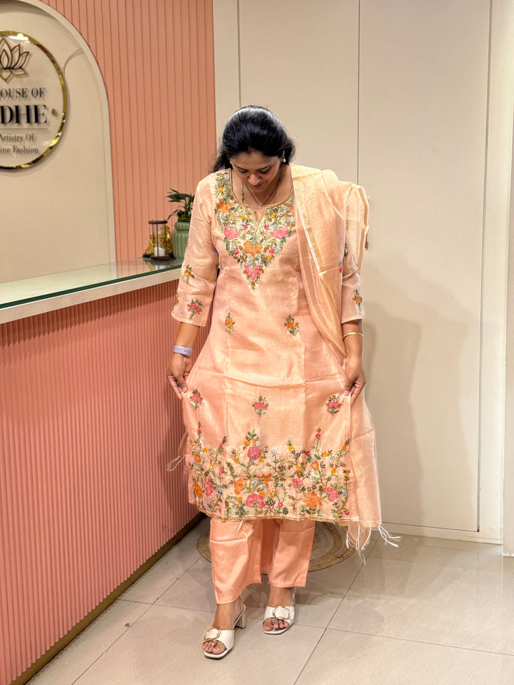 Zari Kota fabric with Hand Embroidery work (Cotton Lining) | R179