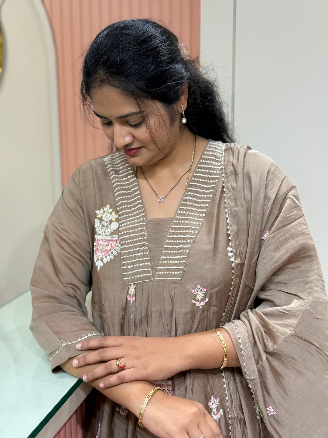 Pure Mul Chanderi handwork collection A Line Pattern | R229
