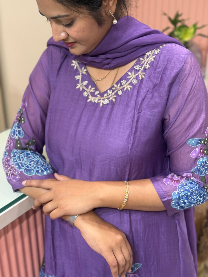 Pure Banarasi Mul Chanderi 3 Pcs Kurti set | R218